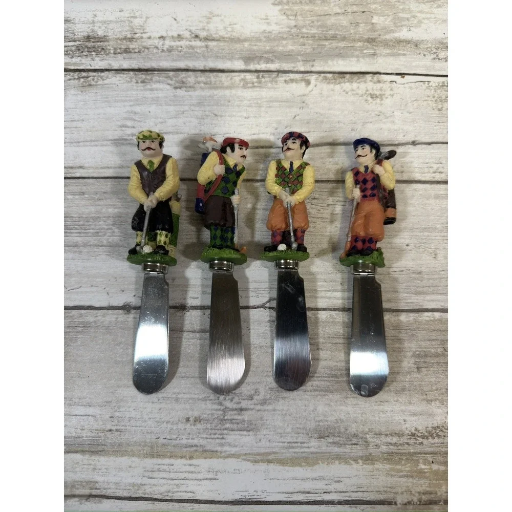 Vintage (1999) Boston Warehouse Spreaders Set 4 Golfer Stainless Steel Golf Gift